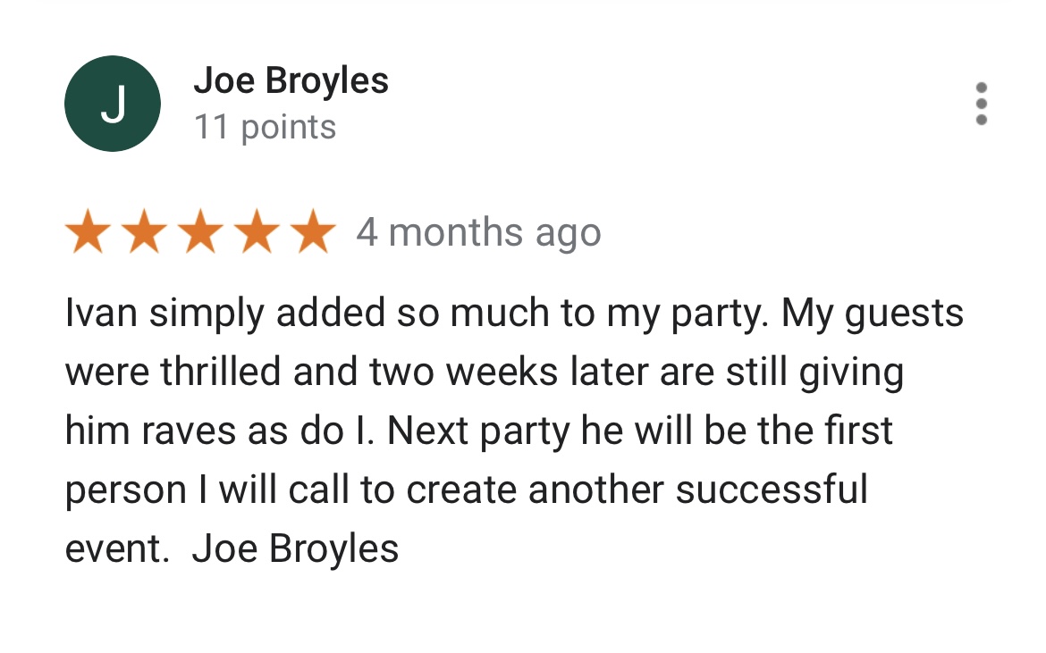 Google review for Ivan Michael