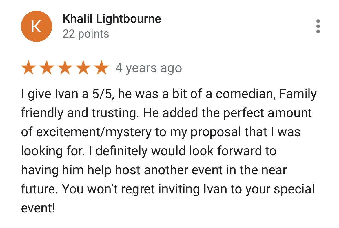 Google review for Ivan Michael