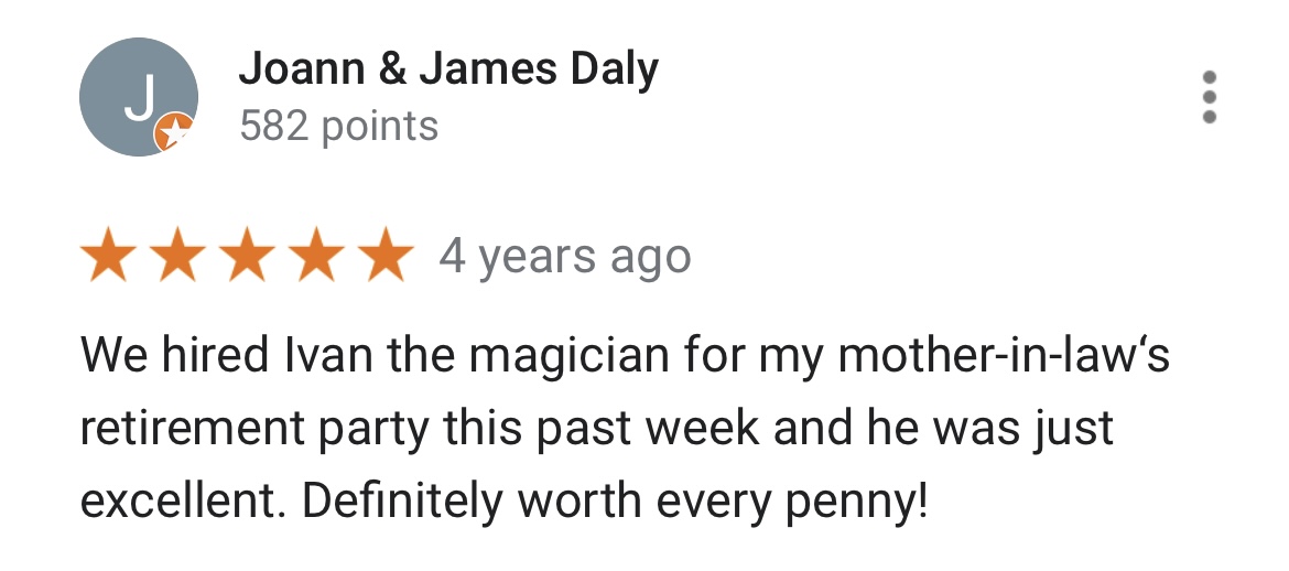 Google review for Ivan Michael
