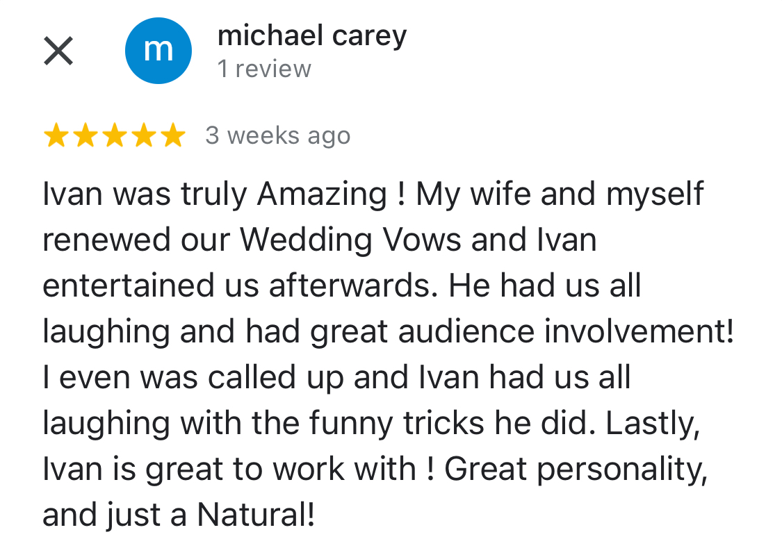 Google review for Ivan Michael