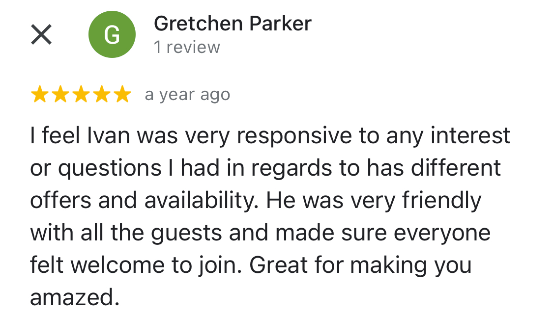 Google review for Ivan Michael