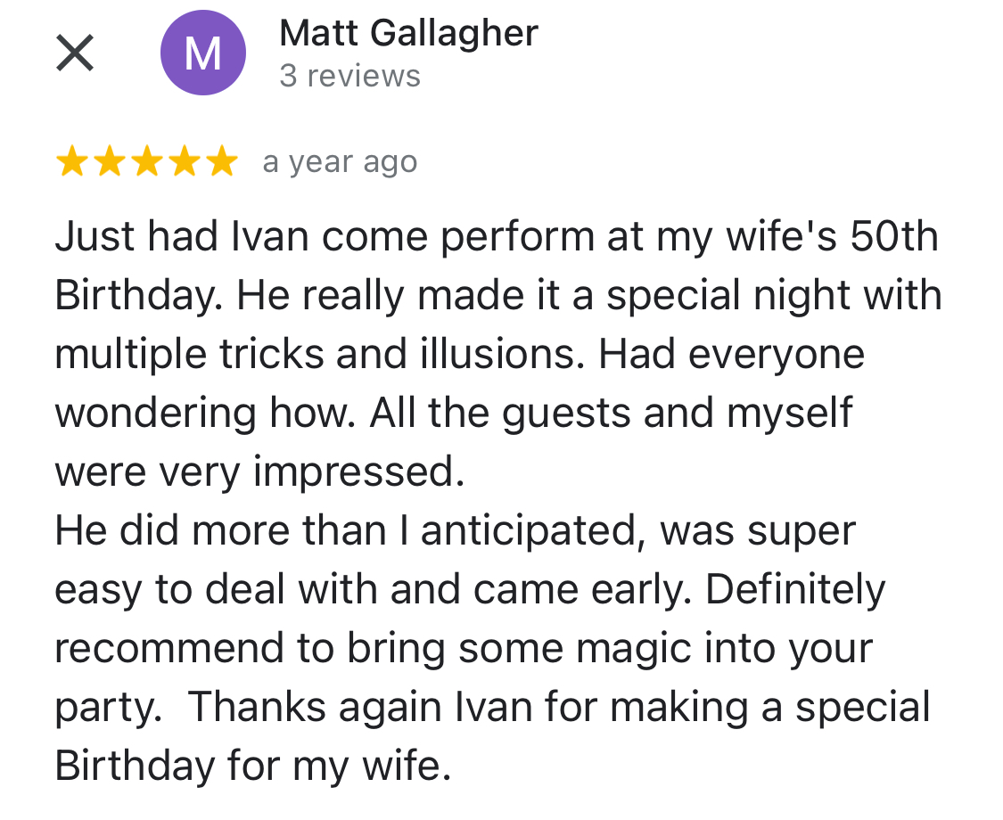 Google review for Ivan Michael